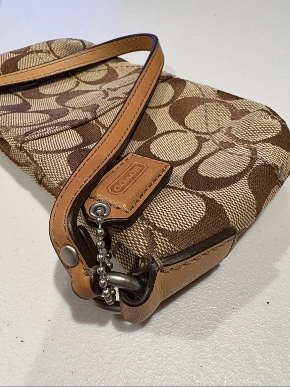 Coach - Vintage Signature Demi Pouch, Wristlet, purse. Brown.  Monogram Canvas